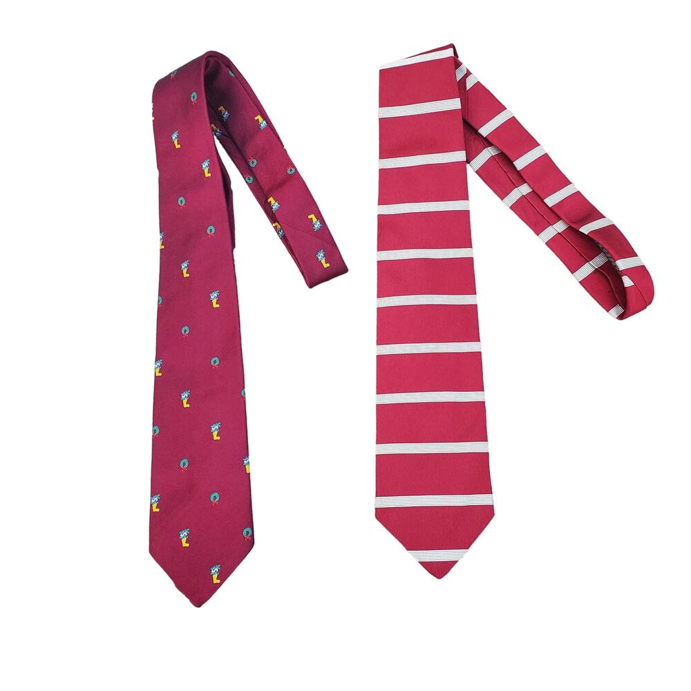 🔥Brooks Brothers Makers 100% Silk Red Holiday Christmas Ties Bundle Made in USA